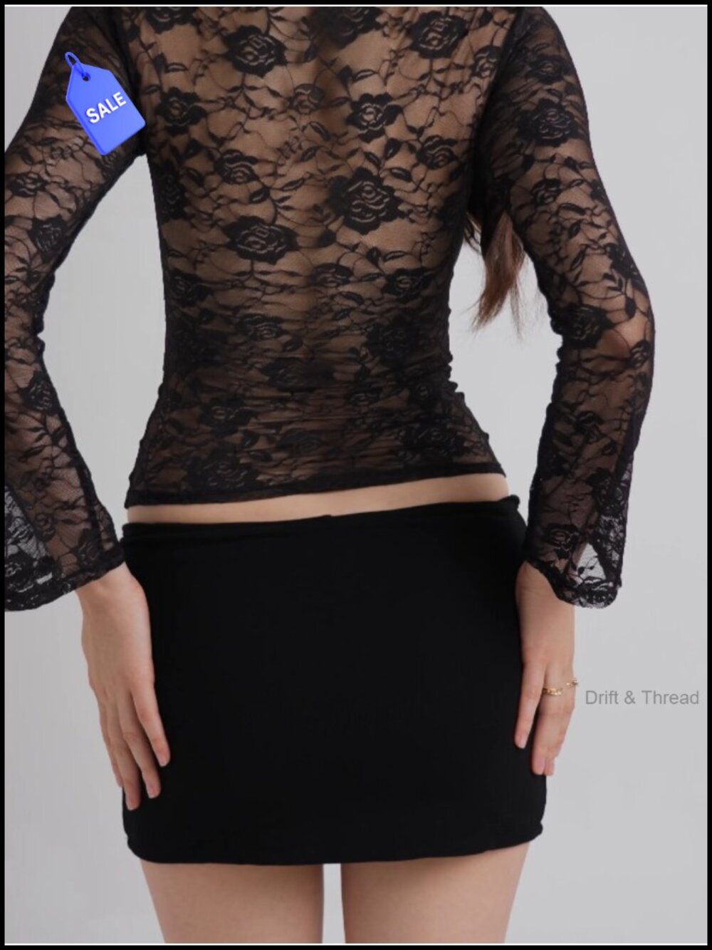 Women's Lace Going Out Top Long Sleeve Crew Neck Slim Fit Y2K Party Shirt - Picture 6 of 6